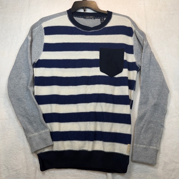Scotch & Soda Sweater Mens Size Large Blue Gray Striped Wool Blend Crew Neck Pre - Picture 2 of 10